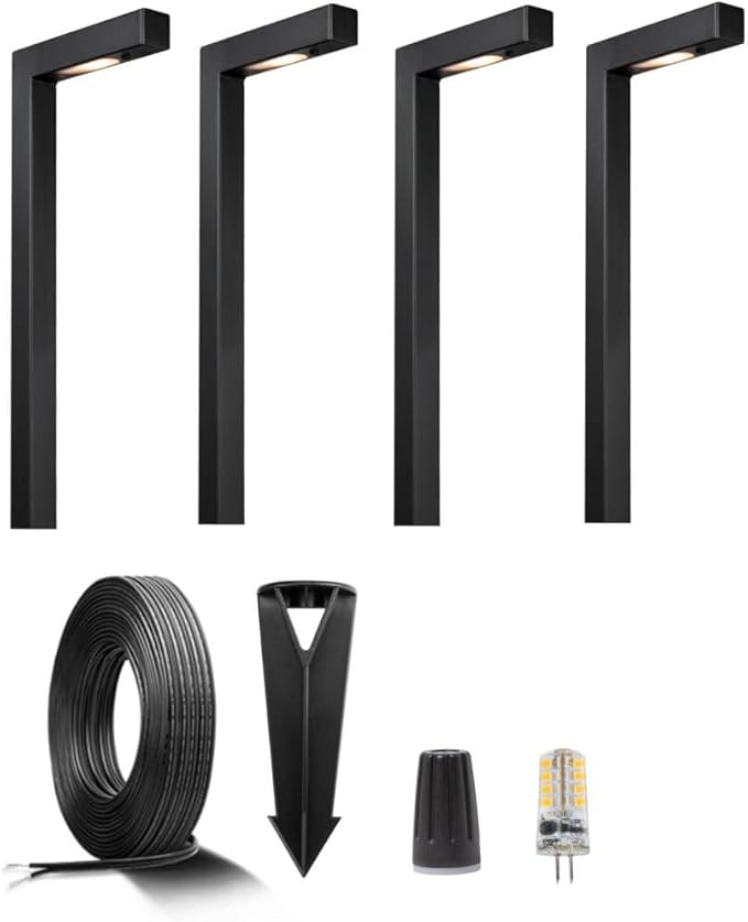 Gardenreet 12V Brass Landscape Black Path Lighting Kit (4 Pack Path Lights) with 100 Feet Cable and 20Pack Wire Connectors for Outdoor House Garden Patio Walkway Without Low Voltage Transformer