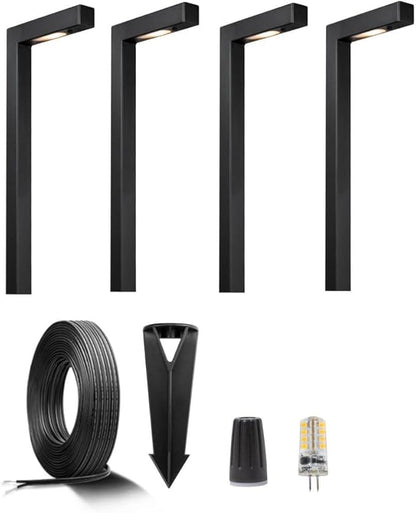 Gardenreet 12V Brass Landscape Black Path Lighting Kit (4 Pack Path Lights) with 100 Feet Cable and 20Pack Wire Connectors for Outdoor House Garden Patio Walkway Without Low Voltage Transformer