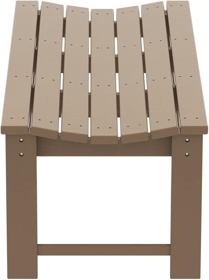 WO Home Furniture Outdoor 46" Backless HDPE Adirondack Bench, Poly Lumber Seat for Patio, Backyard, Balcony, All Weather Resistant with UV Protection, Weatherwood