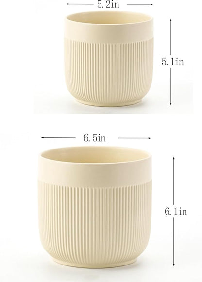 Ceramic 5.2+6.5 inch Planters, Modern Home and Office Flowerpot, Indoor and Outdoor Flowerpot with Drainage Hole (Yellow)