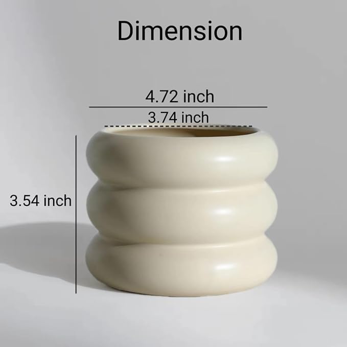 Ceramic Plant Pot Indoor, 4.5 Inch Flower Pot with Drainage Hole, Small Bubble Design Ceramic Planter for Home & Office Decor (Beige)