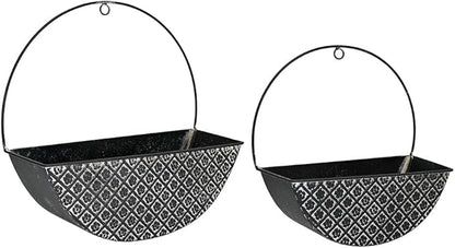 2-Piece Black Metal Planter Wall Hanging Baskets Decor Half-Moon Wall Mount Planter Set for Shabby Chic Farmhouse Outdoor Indoor Wall Decor