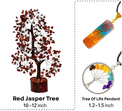 Red Jasper Crystal Tree with Silver Wire – Handmade Gemstone Bonsai for Home & Office Décor, Feng Shui Vastu Tree