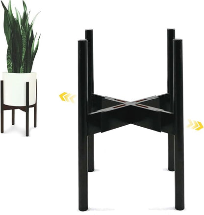 Fox & Fern Adjustable Plant Stand Indoor — 8 to 12 Inch Premium Mid Century Bamboo Plant Stand with Adjustable Width; Plug In Design; Easy to Assemble; Two Heights - For 8, 9, 10, 11 & 12 Inch Pots
