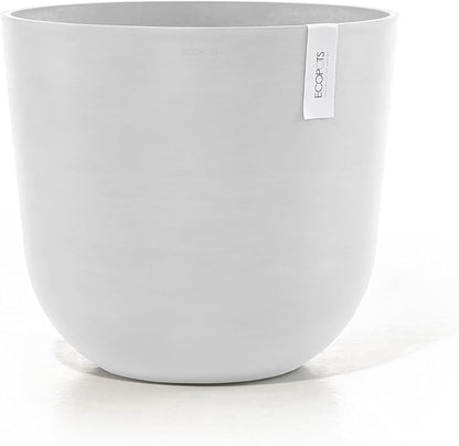 Ecopots Oslo Durable Modern Round Indoor/Outdoor Recycled-Based Composite Flower Pot Planter, Pure White, 17.75"