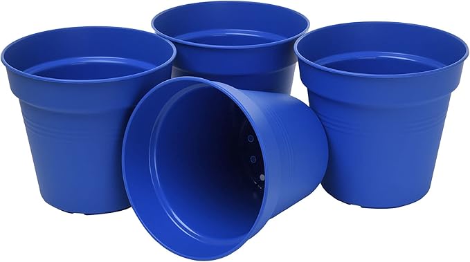 Mintra Home Garden Pots 4pk - Flowers, Herbs, Plants, Indoor, Outdoor, Colorful, Wholesale, Bulk (Blue, 19cm Diameter (7.5in))