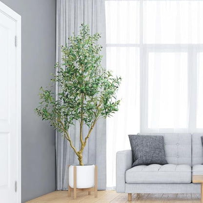 Olive Tree 7 feet,Fake Plants Indoor with Lightweight Durable Modern Fiberstone Sphere Planter,Realistic Trunk & Lifelike Leaves, Perfect for Large Spaces & Elegant Home/Office Decor (7FT with Pot)