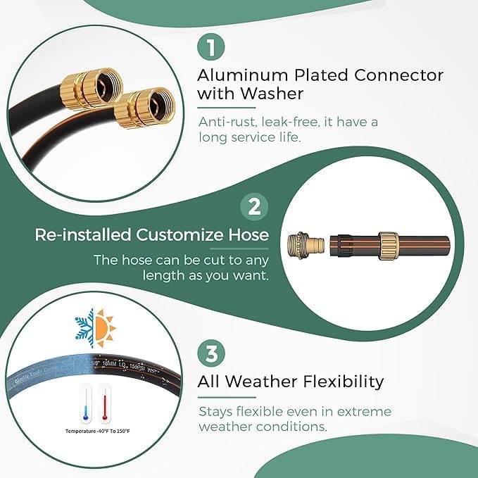 Giraffe Tools Leader Hose 5/8" x 10ft, Custom Length, No Kink, Flexible, Leakproof Water Hose, Double Female Fittings, 600 Burst PSI, 10ft, Black Orange