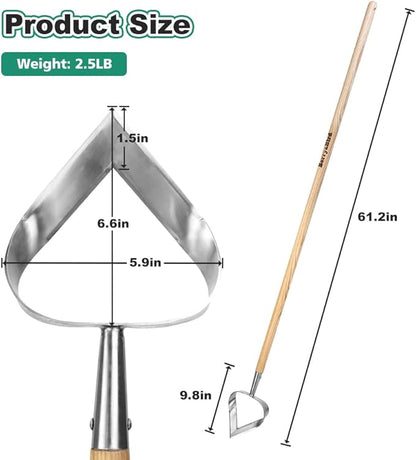 Berry&Bird Hoe Garden Tool, Heavy Duty 61.2" Triangle Hoes with Ashwood Handle, Long Handle Weeding Tool Garden Hoe for Weeding, Cultivating, Soil Loosening and Digging Trenches