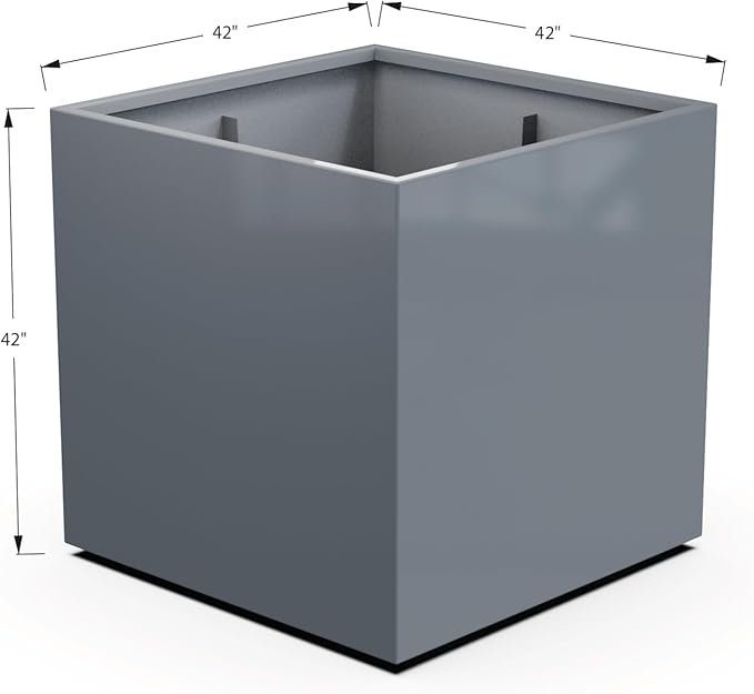 Plantercraft Powder-Coated Aluminum Planter Box - Square Cube - Metal All Weather | Indoor Outdoor | Made in USA | Fully Assembled