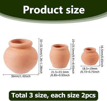 6Pcs Mini Terracotta Pots 3 Styles Small Dark Salmon Simulated Clay Planters 0.73-1.42 Inch Tiny Pots Miniature Crafts for Succulent Plants Fairy Gardens Home Deco