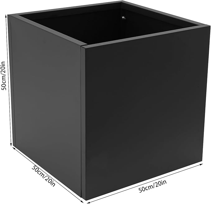 Steel Planter Box, 20" x 20" x 20" Square Planter Metal Box Tall Planters Heavy Duty Plant Boxes for Indoor Outdoor Tall Plants, Flowers or Shrubs (Black, 20" x 20" x 20")