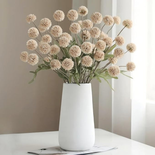 10PCS Artificial Chrysanthemum Ball Flowers Fake Mums with Long Stems Pom Pom Faux Mini Mum Flower Arrangements for Home Party Wedding Decoration (Beige)