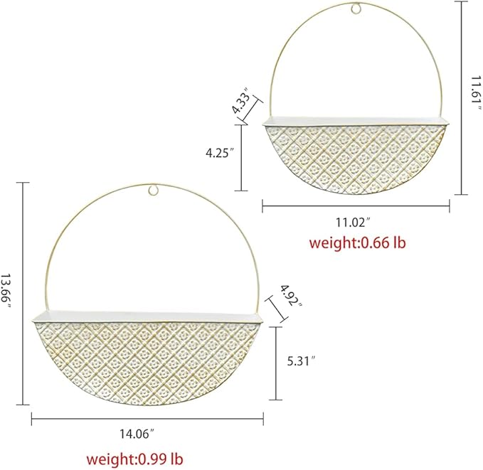 2-Piece Metal Planter Wall Hanging Baskets Decor Half-Moon Wall Mount Planter Set for Shabby Chic Farmhouse Outdoor Indoor Wall Decor