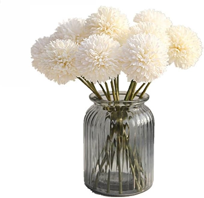 Artificial Flowers Chrysanthemum Ball Flowers Bouquet 10pcs Present for Important People Glorious Moral for Home Office Coffee House Parties and Wedding(Milk White)