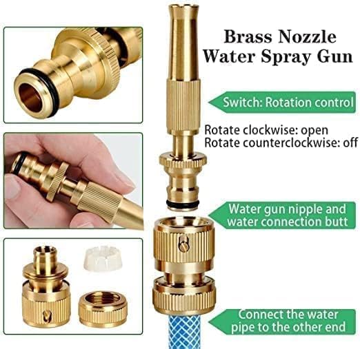 Solid Brass Garden Hose Nozzle – Heavy Duty Adjustable Twist Water Spray Nozzle, High Pressure Jet to Fine Mist, Leak-Proof Design for Gardening, Car Washing & Patio Cleaning