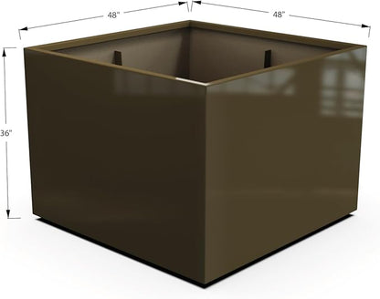 Plantercraft Powder-Coated Aluminum Planter Box - Square Cube - Metal All Weather | Indoor Outdoor | Made in USA | Fully Assembled