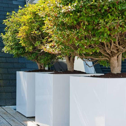 Modern Ceramic Planter - Stylish Home Decor Indoor/Outdoor Plant Pot - 20 Inch Square White Planter - Perfect for Home, Balcony, Deck, Patio or office - Great for Succulents Flowers and Herbs