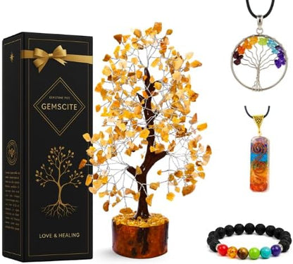 Yellow Aventurine Crystal Tree with Silver Wire – Handmade Feng Shui Gemstone Bonsai for Home Decor & Positive Energy
