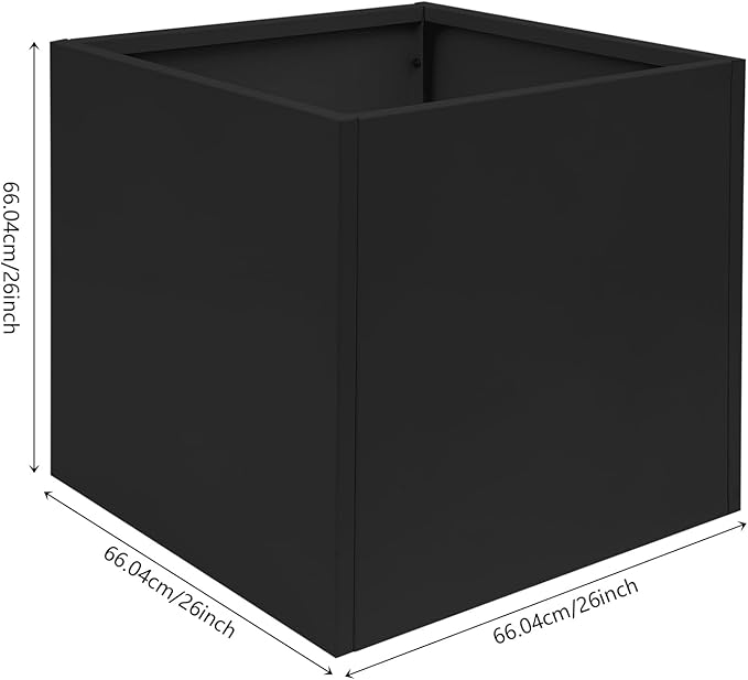 DYNAMI Square Planter Box with Removable Partition,26x26x26in Steel Metal Planters Large Cube Plant Pot for Outdoors,Modern Heavy Duty Flower Pot for Patio, Deck, Yard, Garden (Black, 26inch)