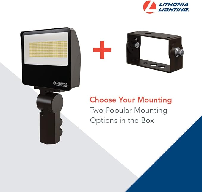 Lithonia Lighting All-in-One LED Flood Light, Waterproof LED Outdoor Light Fixture with Adjustable Brightness and Color Temperature, Yoke or Slipfitter Mount Dusk to Dawn Outdoor Lighting, UVOLT