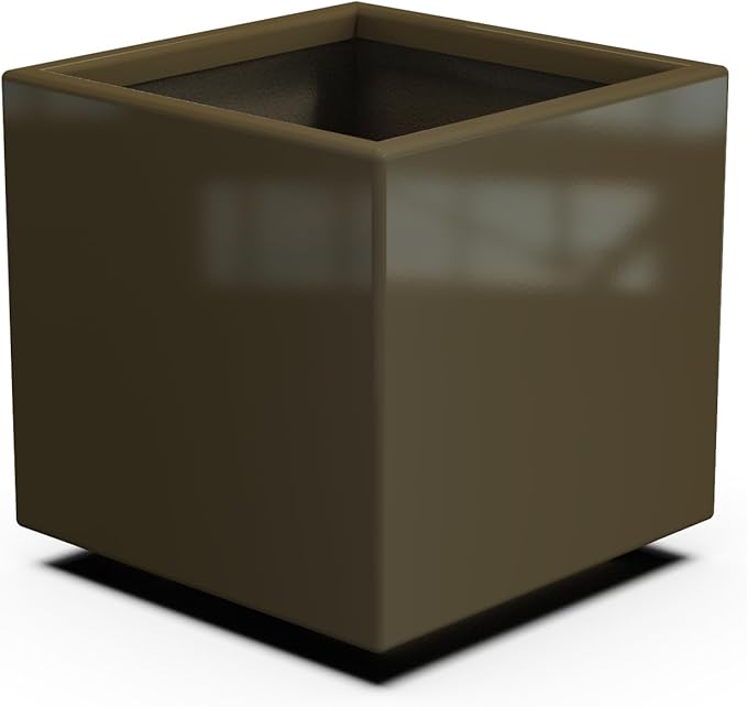 Plantercraft Powder-Coated Aluminum Planter Box - Square Cube - Metal All Weather | Indoor Outdoor | Made in USA | Fully Assembled
