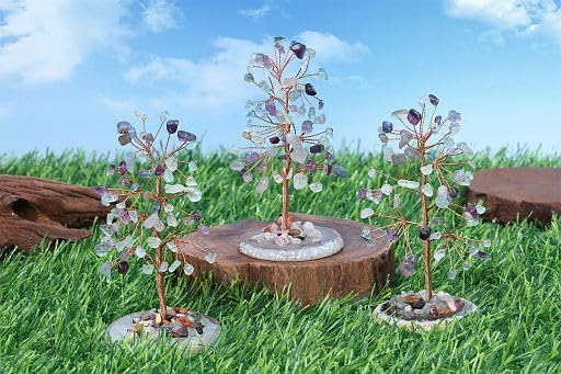 YATOJUZI Rainbow Fluorite Crystal Trees Natural Crystals Stones Gemstones Tree Copper Wire Agate Base Tree of Life Feng Shui Decor Reiki Energy Lucky for Room Desk Home Decors Gifts for Women Men
