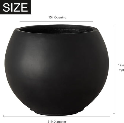 17 H x 21" Dia (15" Pot Opening) Round Fiberstone Planter with Drainage Hole, Black, Indoor/Outdoor Large Plant Pot for Home Patio Garden, Planter for Christmas Tree, Ideal for Large Plants