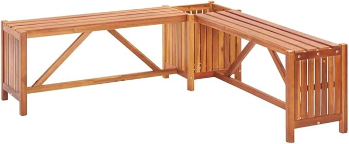 vidaXL Solid Acacia Wood Patio Corner Bench with Planter - Weather-Resistant Outdoor Seating - Versatile Garden and Deck Furniture with Planter Box - 46"x46"x15.7"
