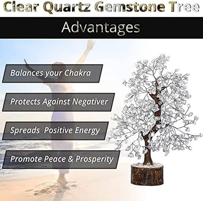 Clear Quartz Crystal Trees for Home Decor, Office Desk Decoration, Chakra Healing Crystals and Stone for Positive Energy, Money, Good Luck, Tree of Life Spiritual for Women and Mom