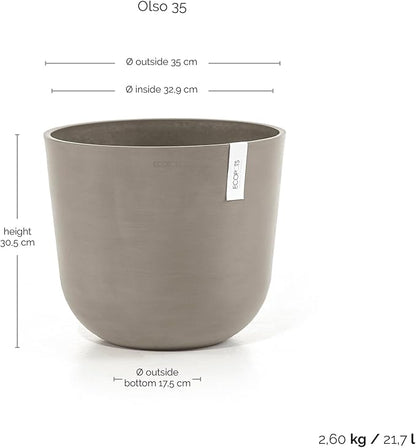 Ecopots Oslo Durable Modern Round Indoor/Outdoor Recycled-Based Composite Flower Pot Planter, Taupe, 14"