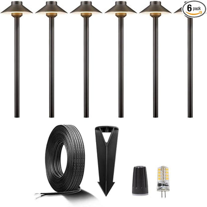 Gardenreet Brass Low Voltage Path Lighting Kit (6 Pack Path Lights) with 100 Feet Cable and 30Pack Wire Connectors for Outdoor Pathway House Garden Patio Without Transformer