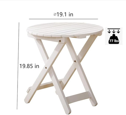 Small Round Folding Side Table Set of 2, Patio Foldable Wooden Outdoor End Tables for Indoor Porch Camping Living Room Bedside Couch, as Coffee Table or Plant Stand, White