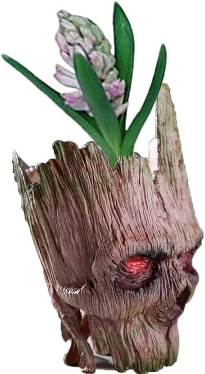 Mikayoo Stump Skull Flower Pot - Treeman Pen Holder & Creative Green Plant Pot - 7" High, 4.7" Wide (Brown)