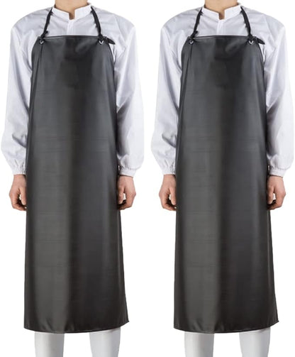 Chemical Resistant Vinyl Apron - Black Plus Size Unisex PVC Aprons for Dishwashing,Dog Grooming,Fish Cleaning,Lab Work(2 Pack)