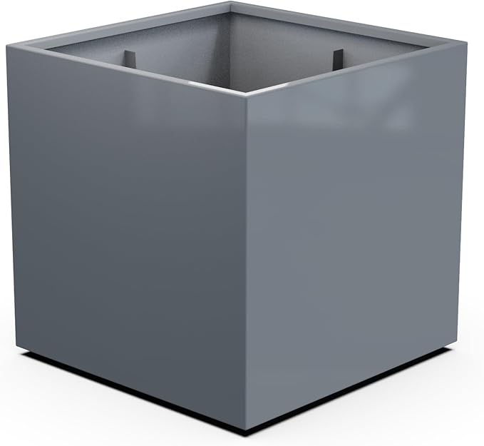 Plantercraft Powder-Coated Aluminum Planter Box - Square Cube - Metal All Weather | Indoor Outdoor | Made in USA | Fully Assembled
