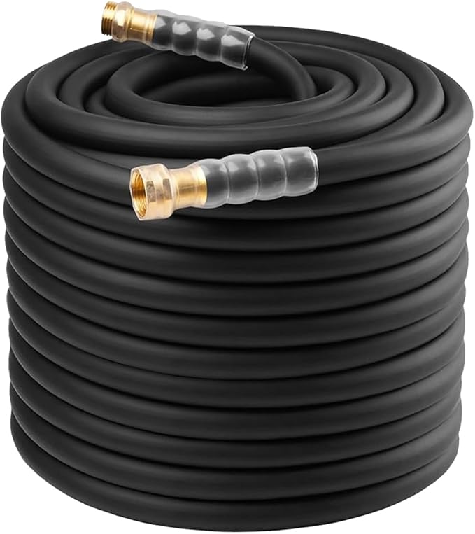 Heavy Duty Premium Garden Hose 200ft x 5/8", 300PSI Working, 1000PSI Burst, Hybrid Rubber Water Hose with Transparent Swivel Handle - Hot/Cold Water - Five Layered Braiding with Brass fittings (Black)