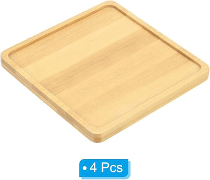 PATIKIL Plant Pot Saucer 5 Inch, 4 Pack Bamboo Square Flower Drip Tray for Home Indoor