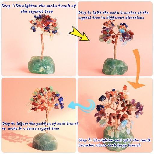 YATOJUZI Opal Crystals Tree Natural Crystals Gemstones Opalite Base Copper Wire Tree of Life for Positive Energy Reiki Good Luck Home Office Desk Decor Spiritual Gifts Meditation
