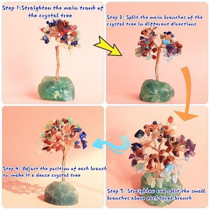 YATOJUZI Opal Crystals Tree Natural Crystals Gemstones Opalite Base Copper Wire Tree of Life for Positive Energy Reiki Good Luck Home Office Desk Decor Spiritual Gifts Meditation