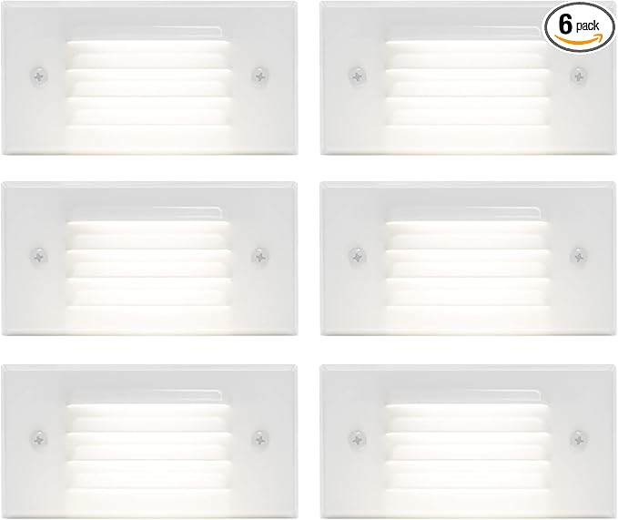 GKOLED Low Voltage Outdoor Step Lights 12V 3W Stair Lighting with Horizontal Louvered Faceplate, Surface Mount Suitable for Steps Decks Pathway Yard Fences, 2700K, Waterproof, UL Listed, 6 Pack