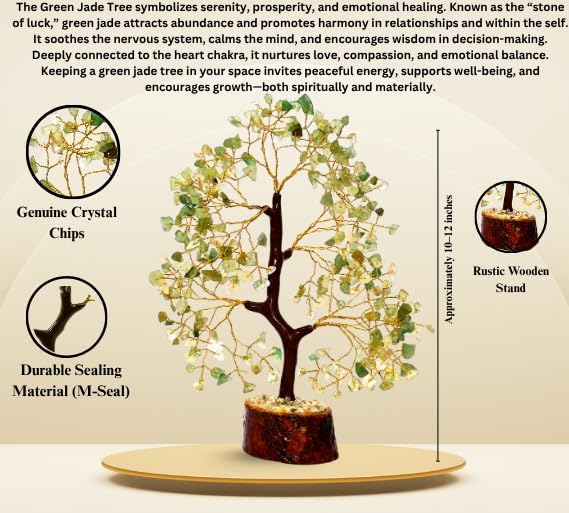Green Jade Crystal Tree with Golden Wire – Handcrafted Gemstone Bonsai for Healing, Décor & Feng Shui