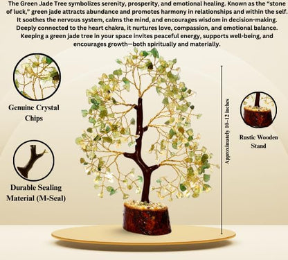 Green Jade Crystal Tree with Golden Wire – Handcrafted Gemstone Bonsai for Healing, Décor & Feng Shui
