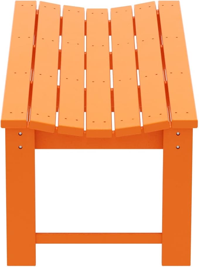 WO Home Furniture Outdoor 46" Backless HDPE Adirondack Bench, Poly Lumber Seat for Patio, Backyard, Balcony, All Weather Resistant with UV Protection, Orange