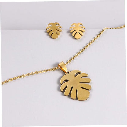 Monstera Leaf Jewelry for Women Dainty Lightweight Necklace and Earrings Trio Tropical Plant-inspired Accessories for Daily Wear Parties and