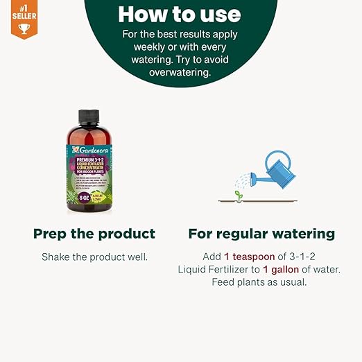 Gardenera Premium Liquid Jade Fertilizer - 3-1-2 Concentrate for Indoor Plants and Flowers - Organic Plant Food - 8oz