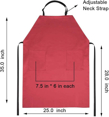 VWELL Waterproof Rubber Vinyl Apron for Women - Chemical Resistant Work Cloth with 2 Pockets - Adjustable Bib Butcher Apron - Best for DishWashing, Lab Work, Dog Grooming, Cleaning Fish (Red)