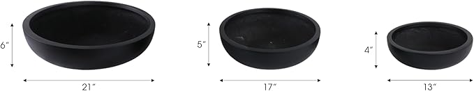 Set of 3 Decorative Resin Planter Pots – Minimalist Sleek Finish Design – Indoor Outdoor Plant Holders – Contemporary Modern Pot Set for Living Room, Entryway, Patio or Garden – 6", 5", 4", Black