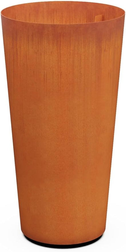 Plantercraft Corten Steel Planter Pot Round Tapered Heavy Duty Metal Garden Box Natural Rust | Made in USA | Fully Assembled | with Drainage Holes