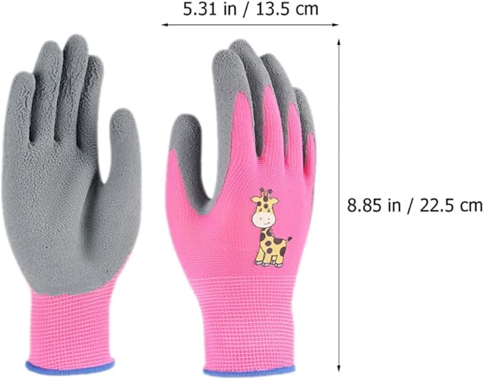 GANAZONO 3 Pairs Outdoor Work Gloves for Pruning, Weeding, and Protective Use, Size S, Cartoon Blue, Yellow, and Pink Giraffe Design
